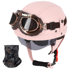 ZGMZLBBD pink motorcycle helmet with German leather style for stylish daily riding.