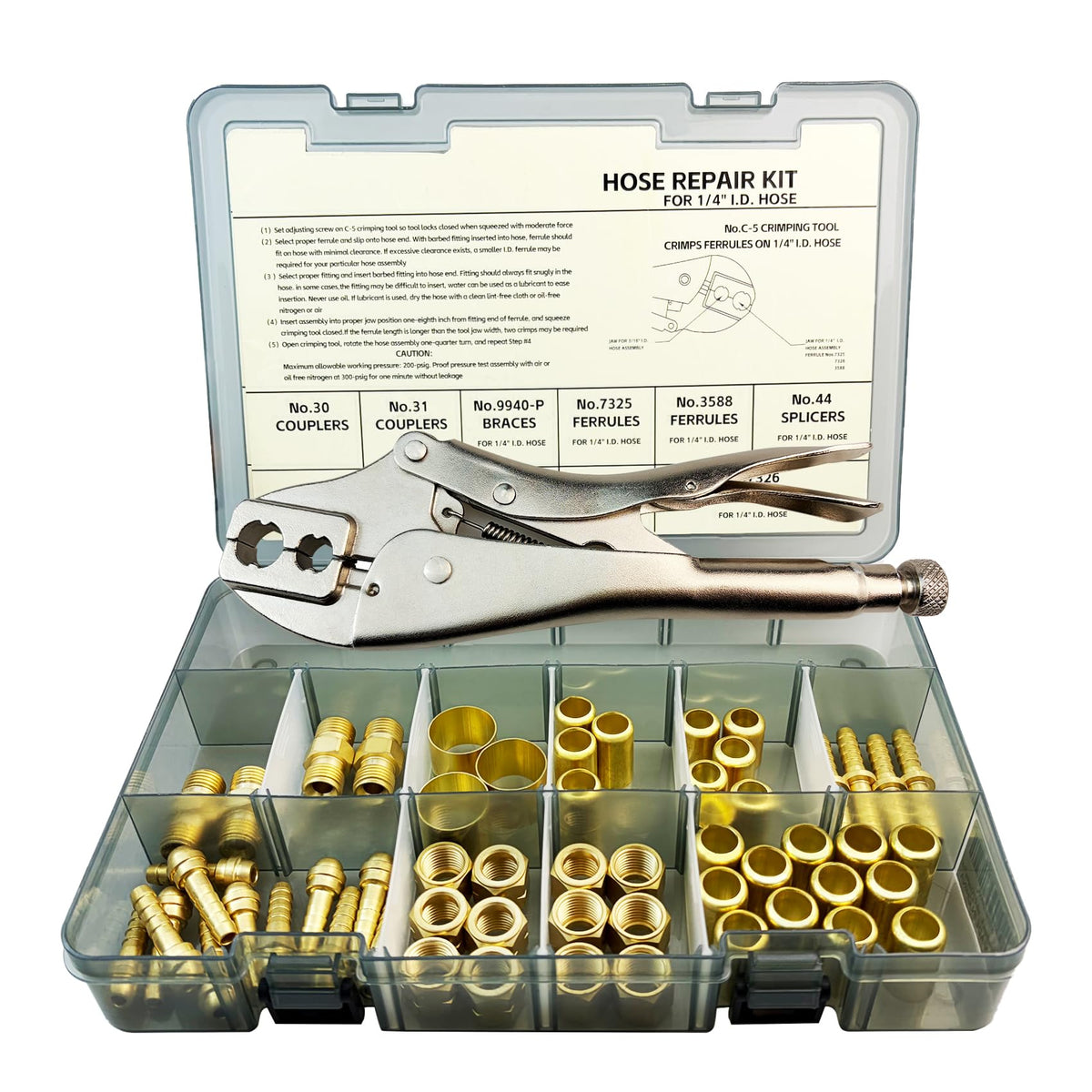 ZGTools 58Pcs hose repair kit compact case for quick field fixes.