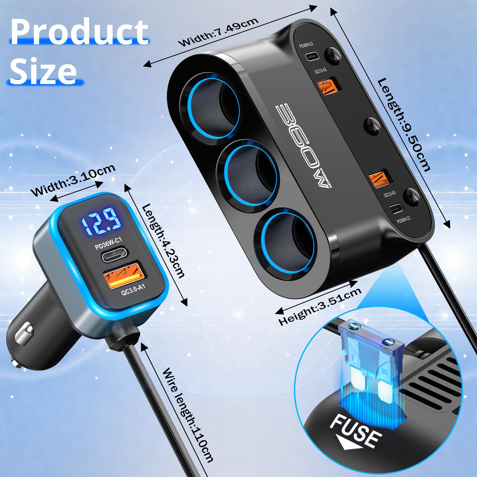 Zhaobeimao high-output lighter socket handles 180W per 24V.