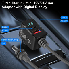 Zhaumim Starlink Mini Car Adapter installed in a vehicle demonstrates stable 12V-24V operation
