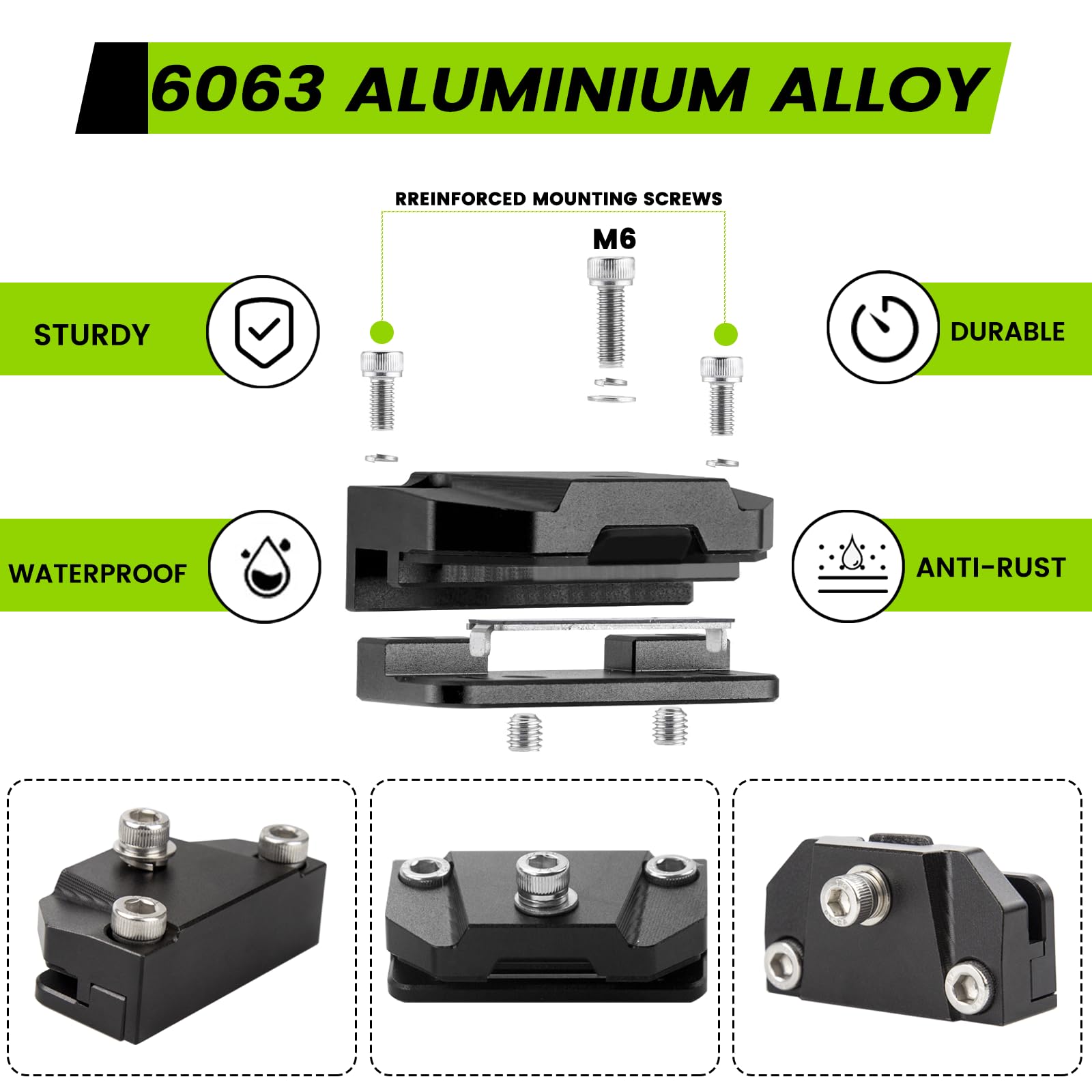 ZHILXN CNC aluminum hood mount bracket showing M6 clamp hardware