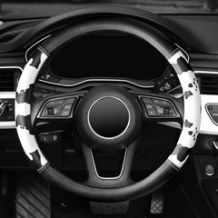 ZHOL cow-print steering wheel cover features soft microfiber for comfort