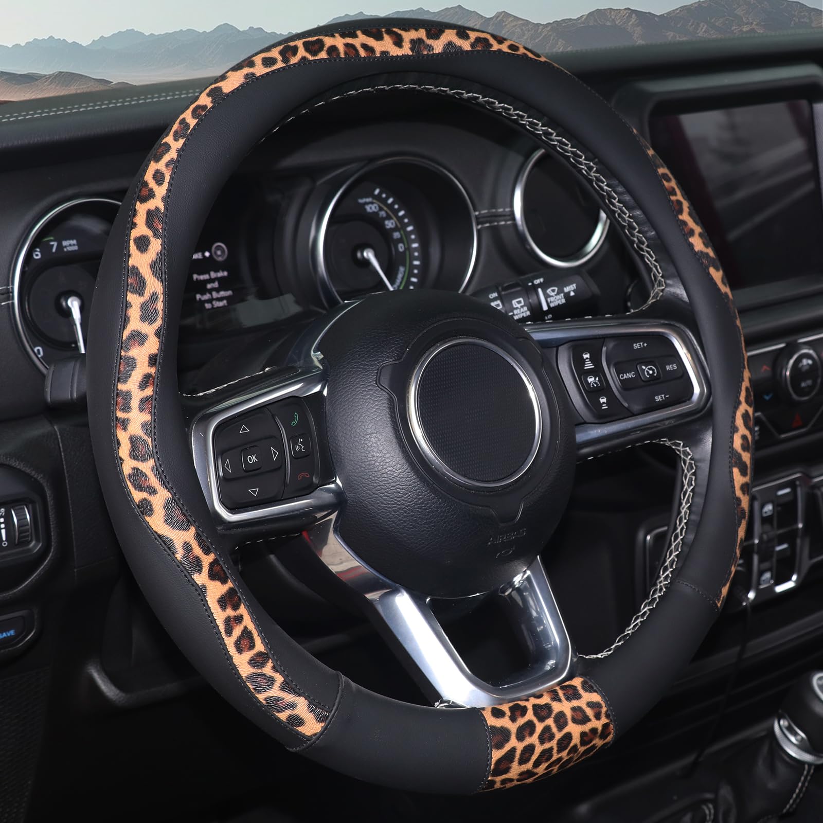 ZHOL leopard steering wheel cover in breathable microfiber offers a comfortable grip.