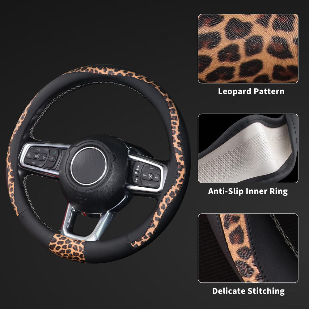 ZHOL leopard steering wheel cover interior design update elevates cabin aesthetics.