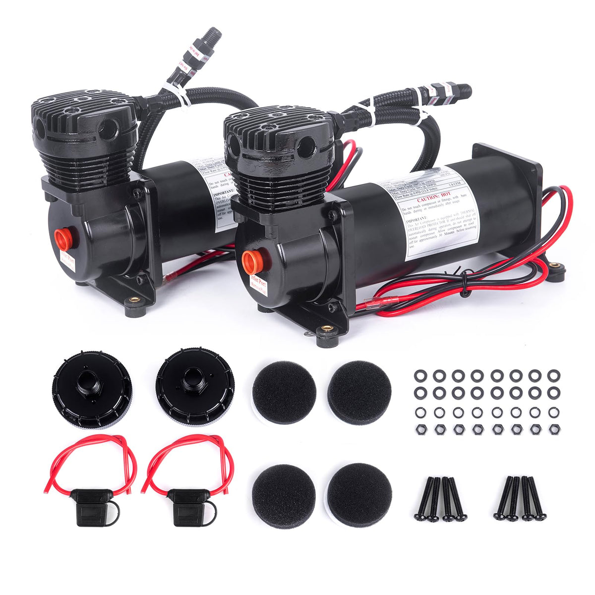 ZHSYMX 200 PSI air compressor ready for onboard inflation and horn installs.
