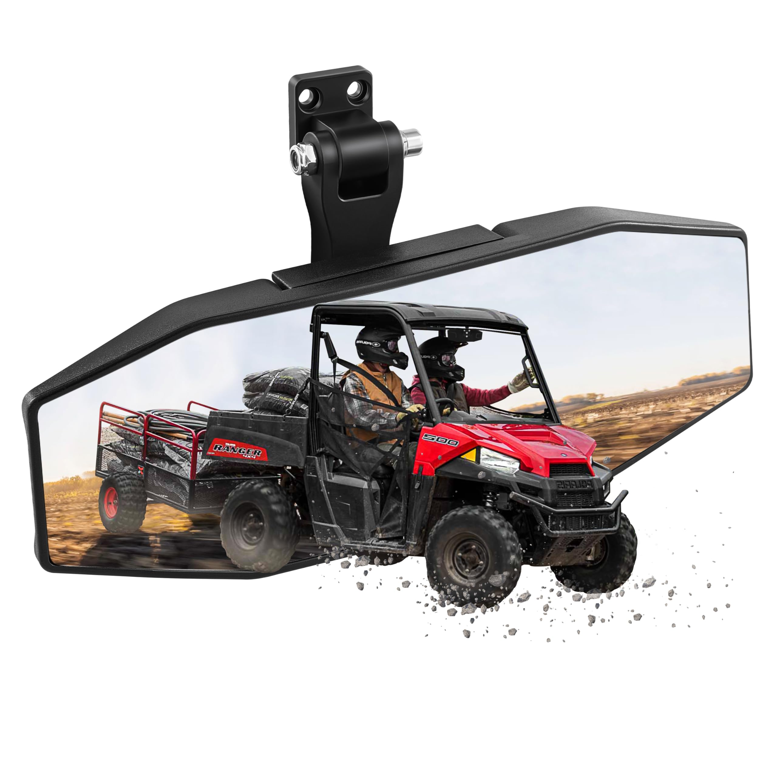 ZIDIYORUO Ranger rearview mirror bracket shows a sturdy aluminum mount for stable viewing.