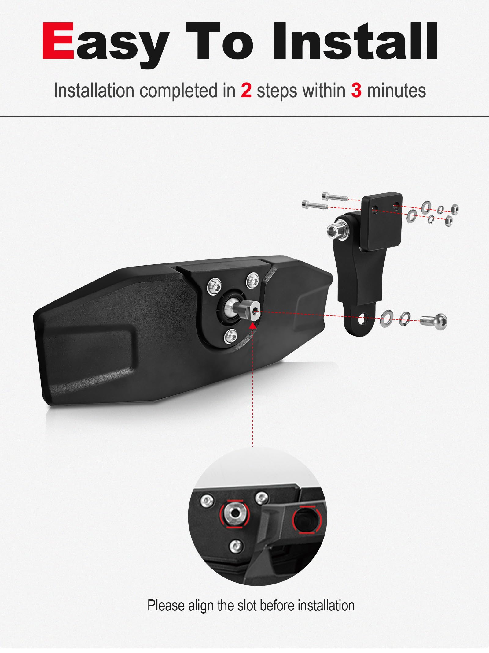 ZIDIYORUO rearview mirror installation guide images show quick, tool-free setup.