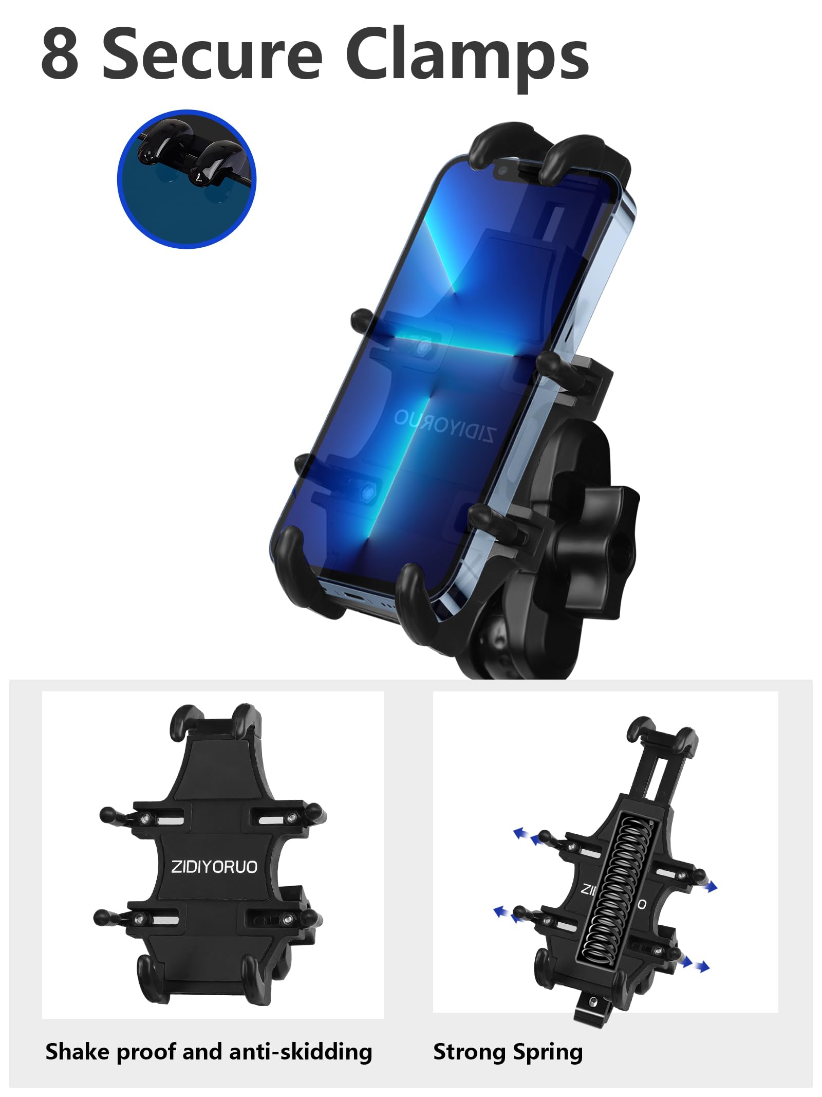ZIDIYORUO ATV holder guards against scratches with silicone padding.