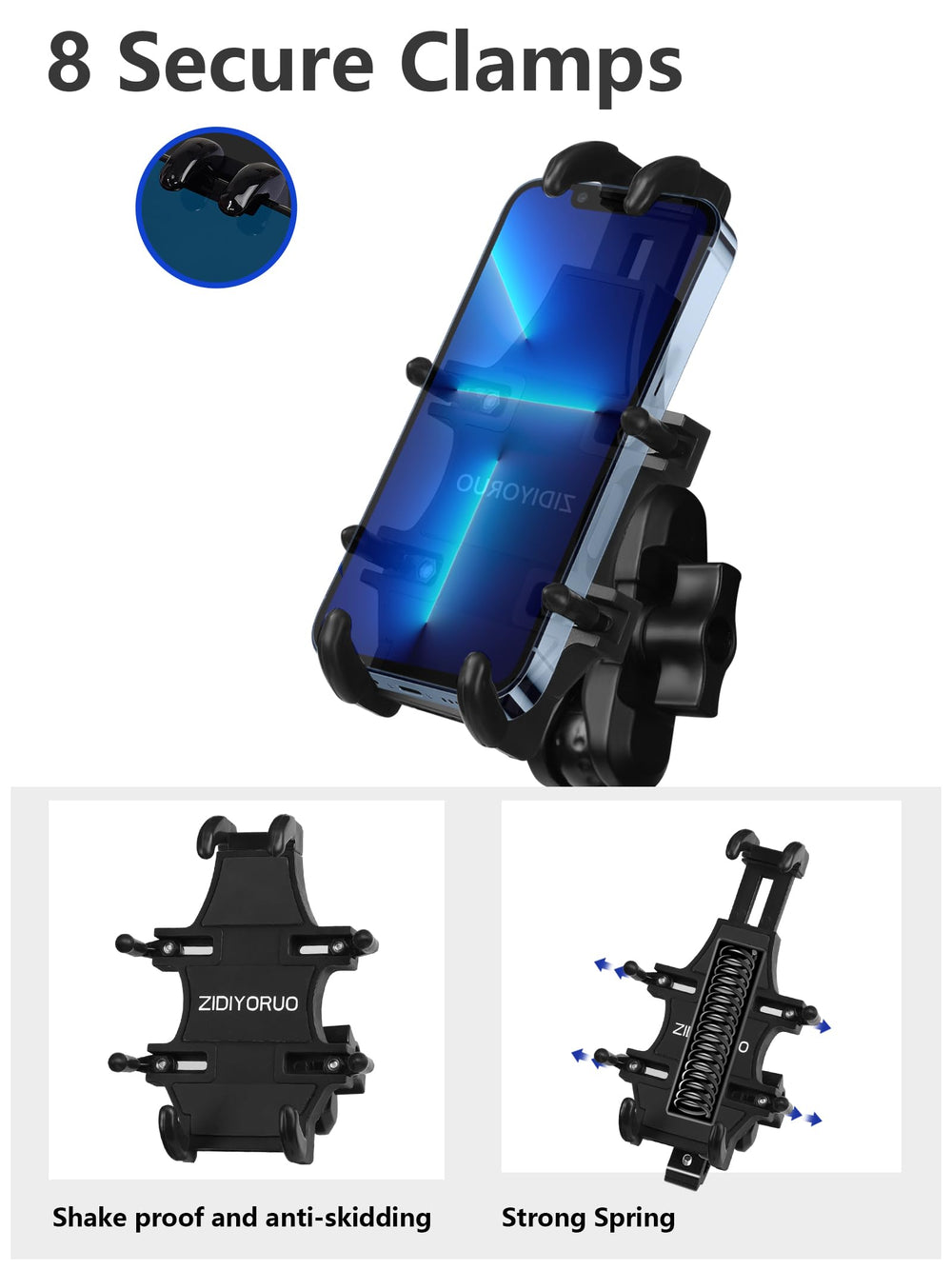 ZIDIYORUO ATV holder guards against scratches with silicone padding.