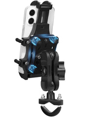 ZIDIYORUO motorcycle mount on handlebar with secure fit for stable navigation.