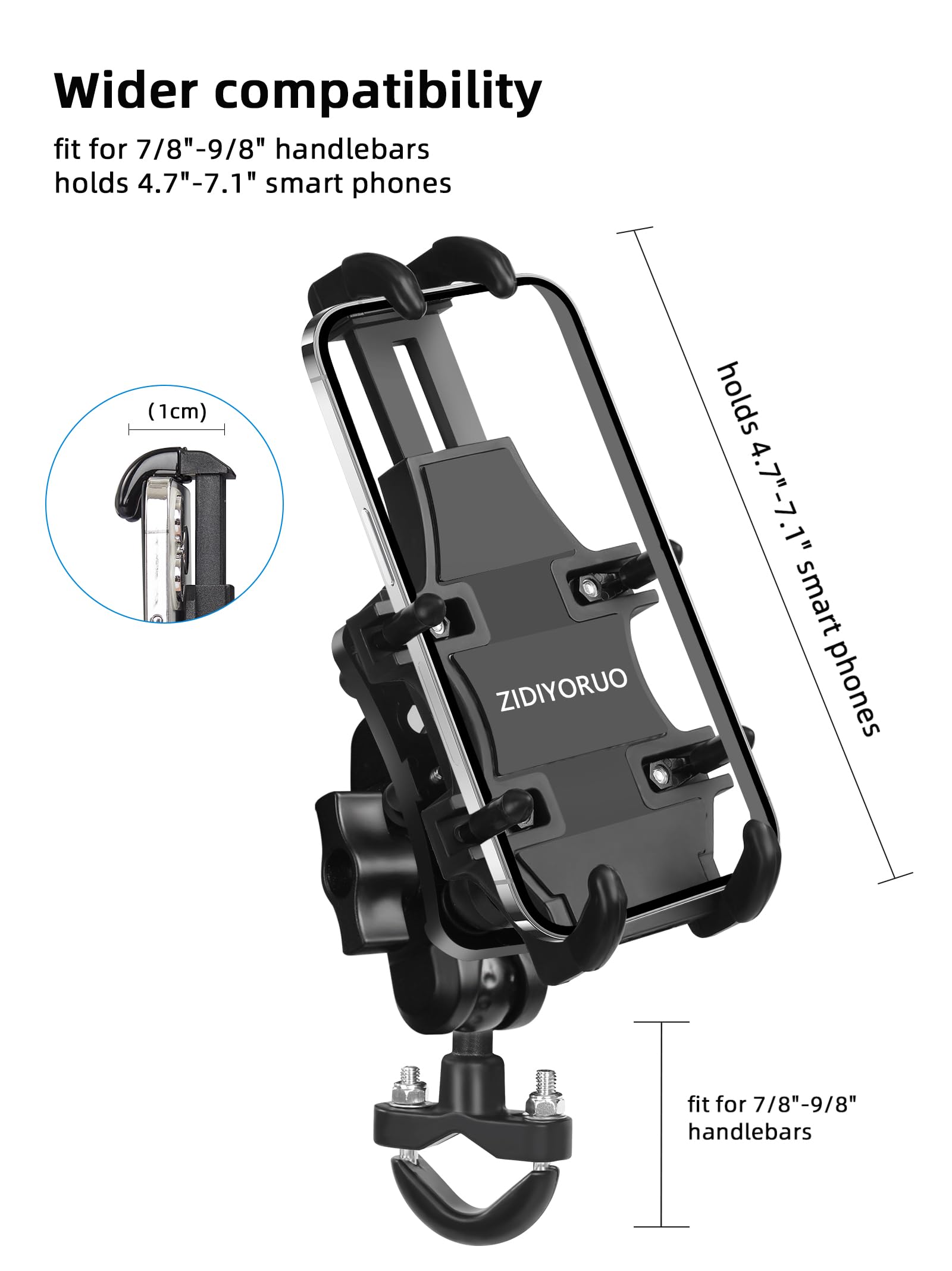 ZIDIYORUO device holder compatible with a wide range of smartphones.