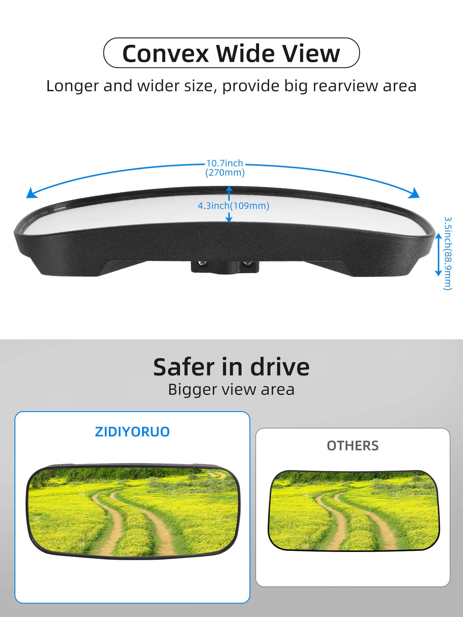 ZIDIYORUO Polaris Ranger rear view mirror showing adjustable 360-degree angle for precise positioning