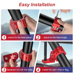 ZIDIYORUO red UTV mount showing 360° rotation for flexible viewing.