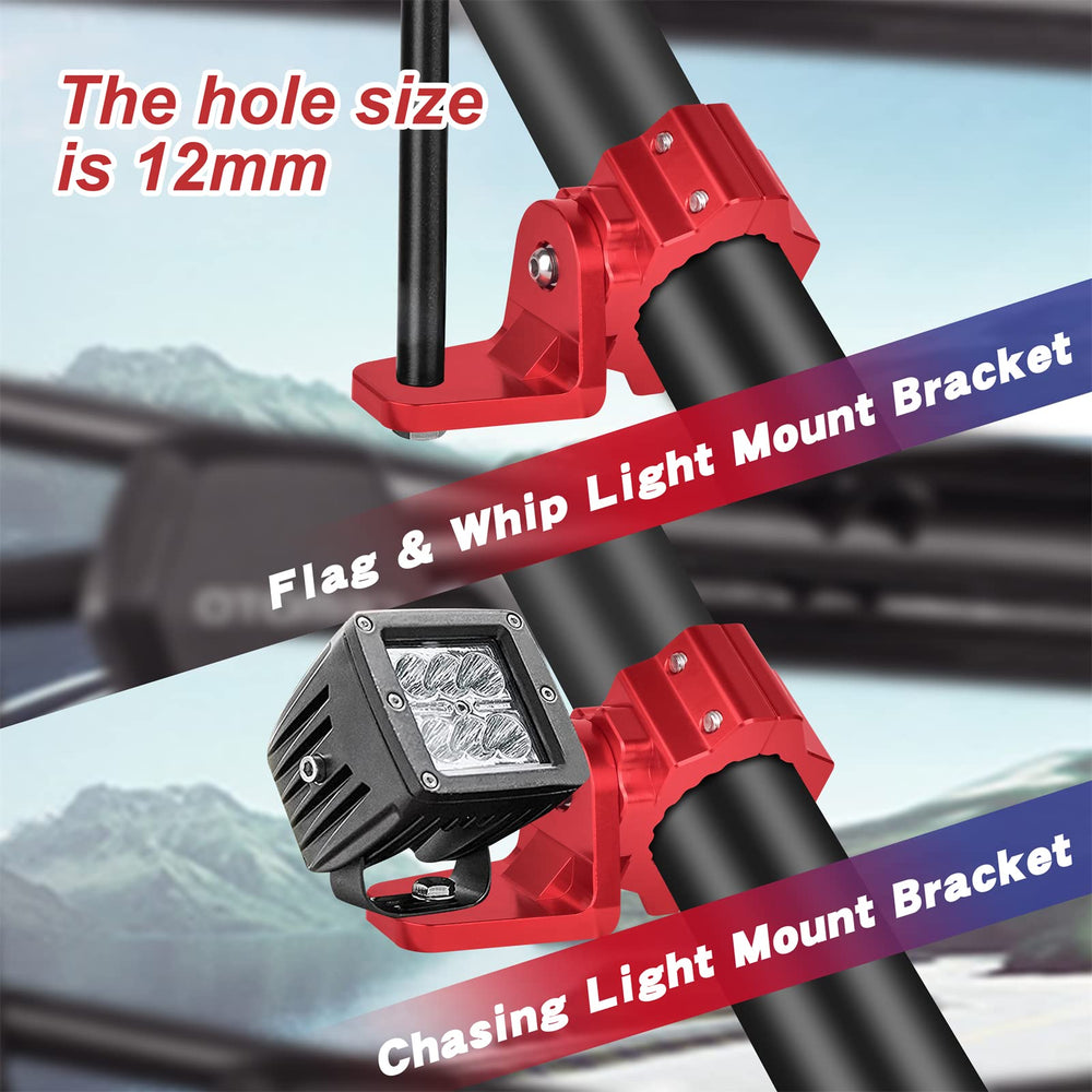 ZIDIYORUO red UTV flag mount with night LED whip for night rides.
