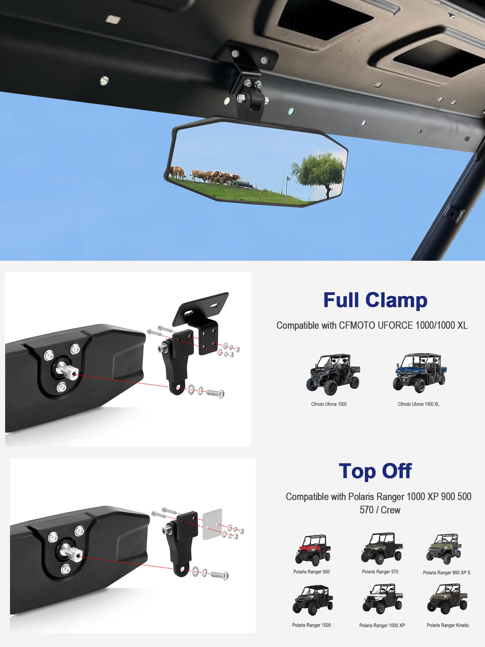 ZIDIYORUO UTV mirror delivers zero-vibration performance on rugged trails for steadier views.