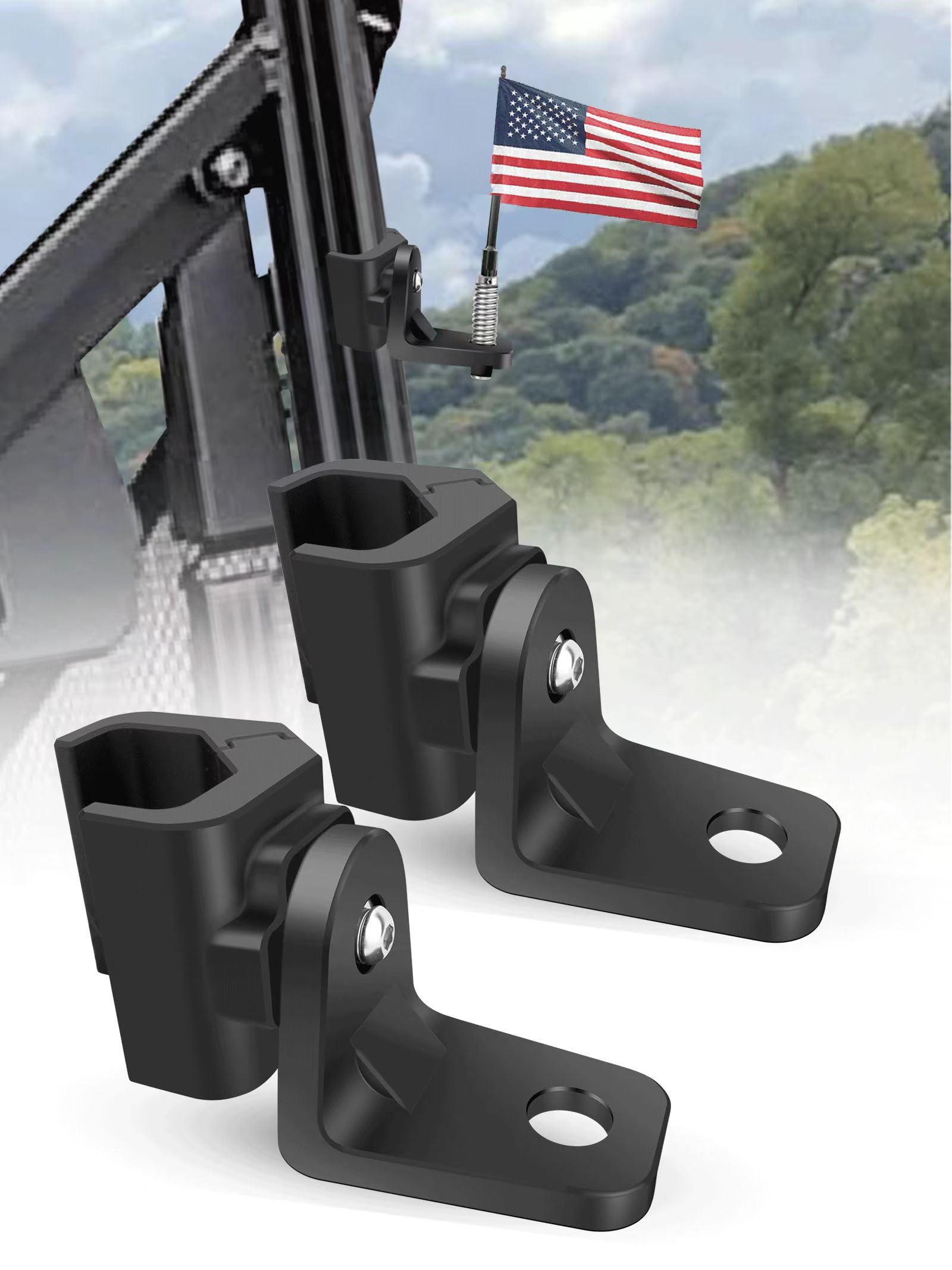 ZIDIYORUO UTV whip mount on Polaris Ranger with dual flag whips for improved visibility