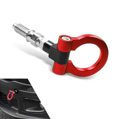 Zigeiya red front bumper tow hook installed on a vehicle for quick recovery.
