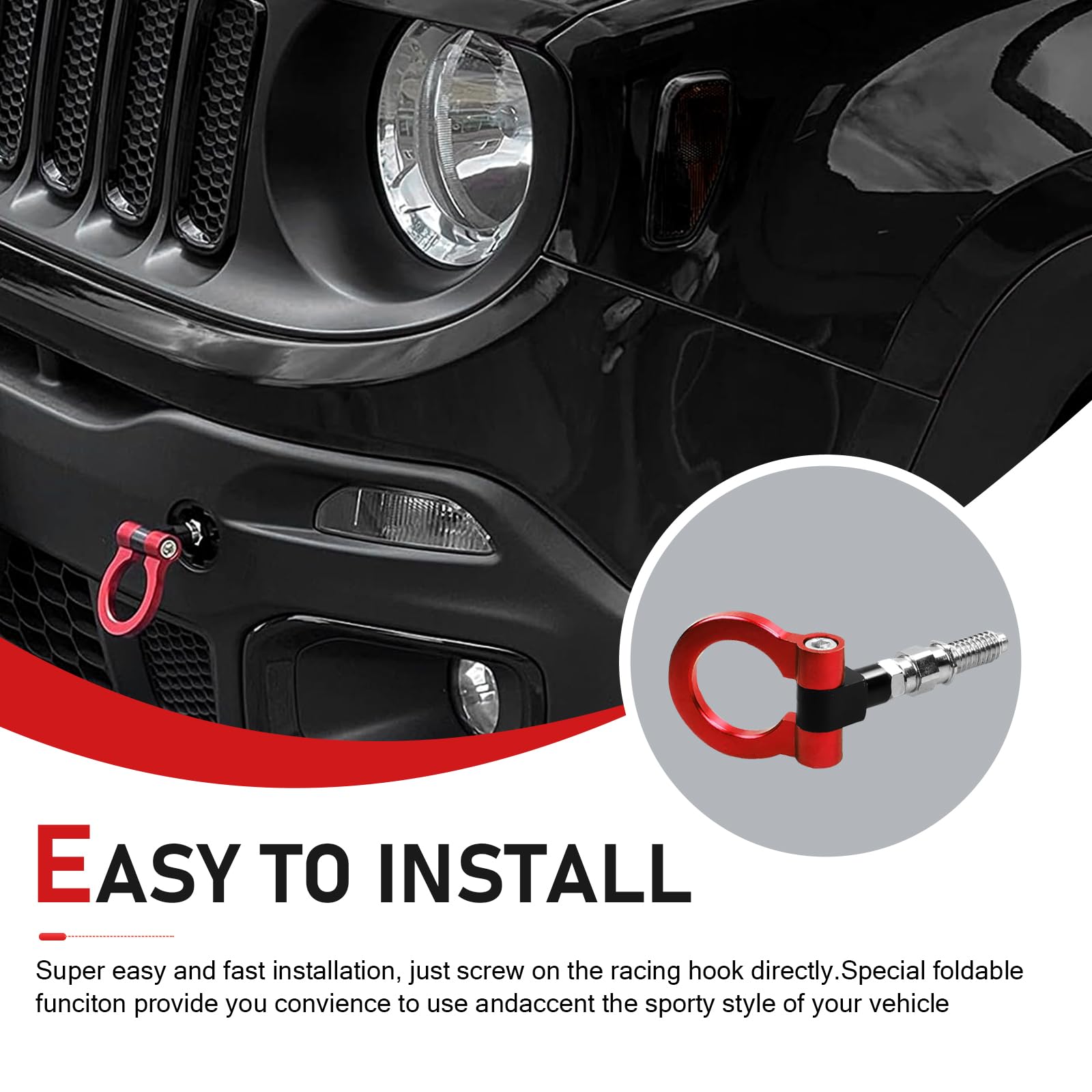 Zigeiya red alloy tow hook provides rustproof, weather-resistant performance outdoors.