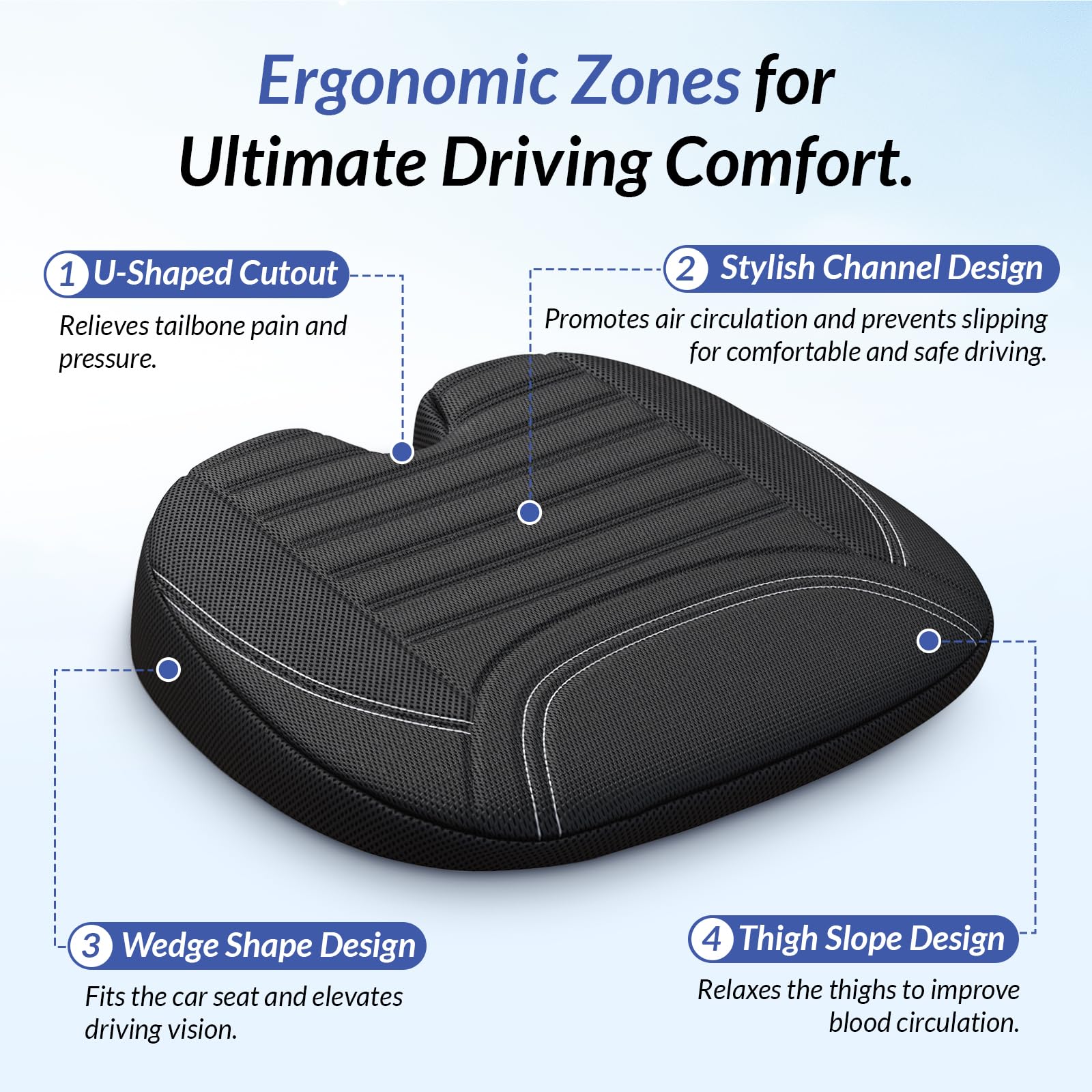 ZIKEE wedge cushion anti-slip bottom stabilizes on seats