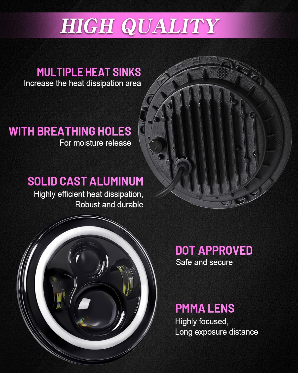 ZIMABLUE 7-inch round headlight with halo wiring for easy installation