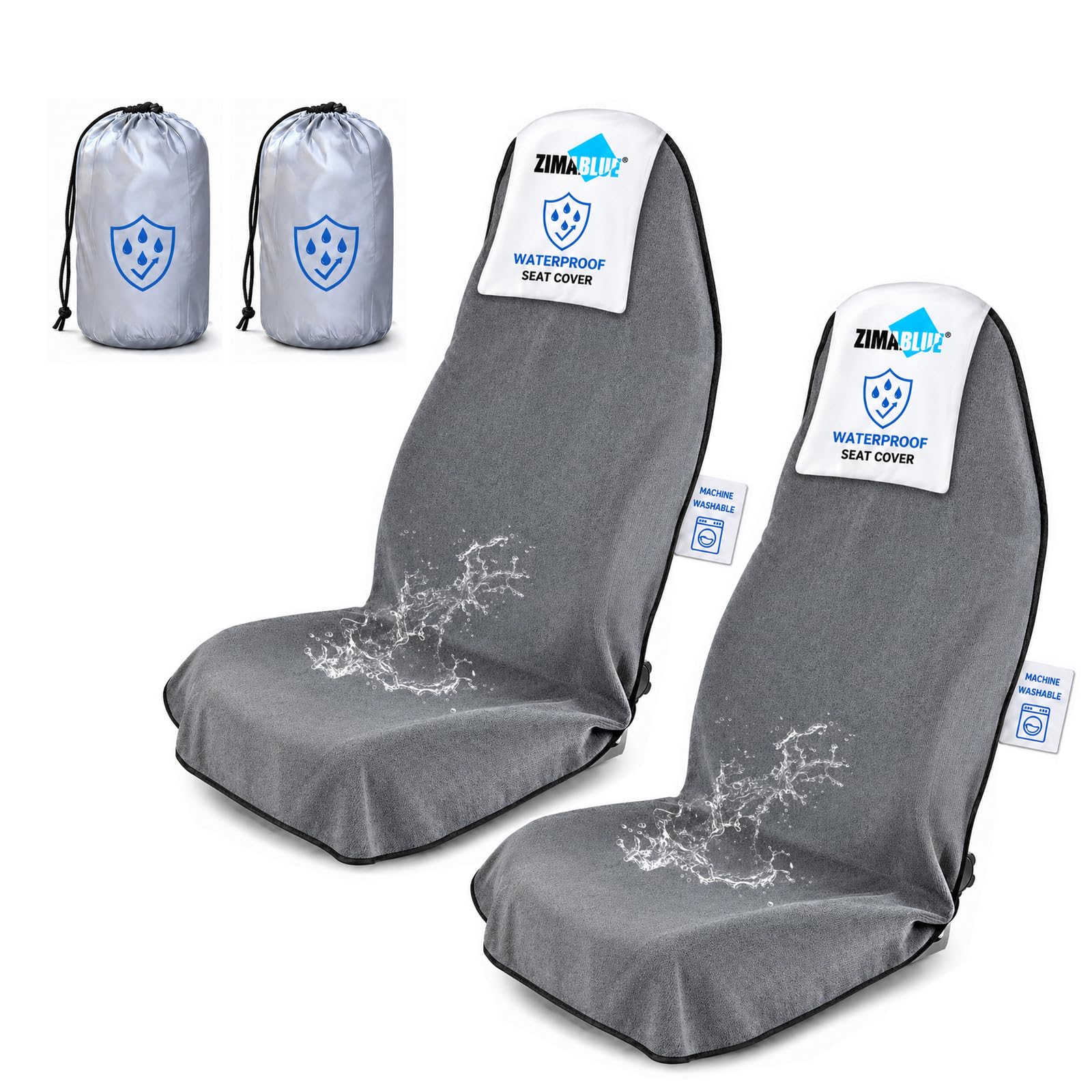 ZIMABLUE front-seat-cover waterproof 3-layer design protects upholstery from spills and sweat.