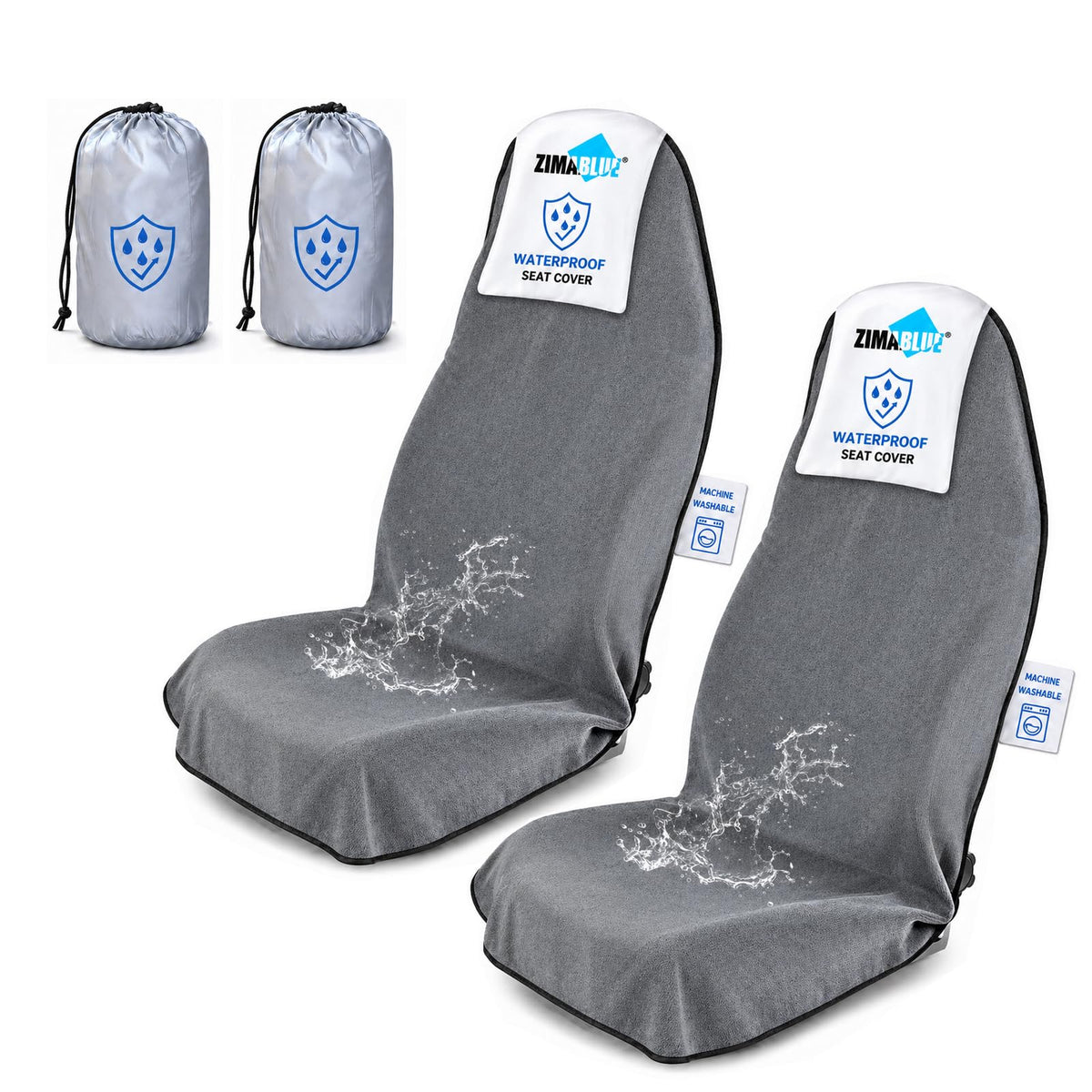 ZIMABLUE front-seat-cover waterproof 3-layer design protects upholstery from spills and sweat.
