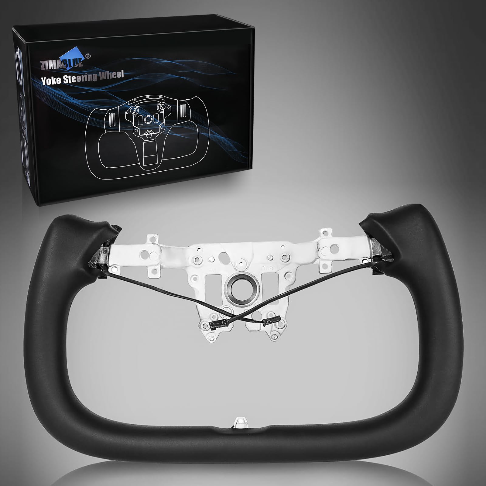 ZIMABLUE Yoke steering wheel with cut-off rim for better dashboard visibility on Tesla Model 3 Highland.