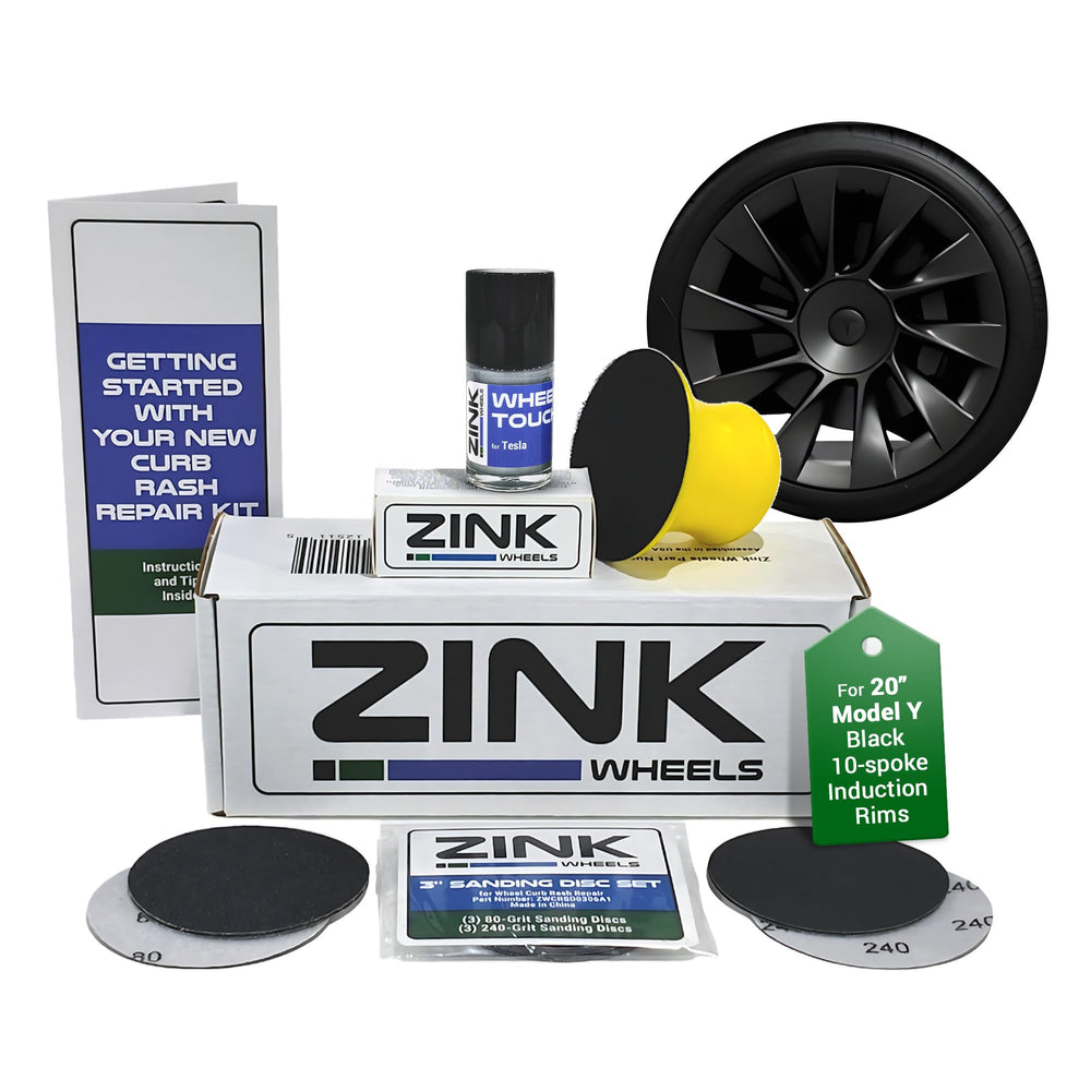 Zink Wheels Model Y Induction 20-inch curb rash kit for quick DIY rim repairs.