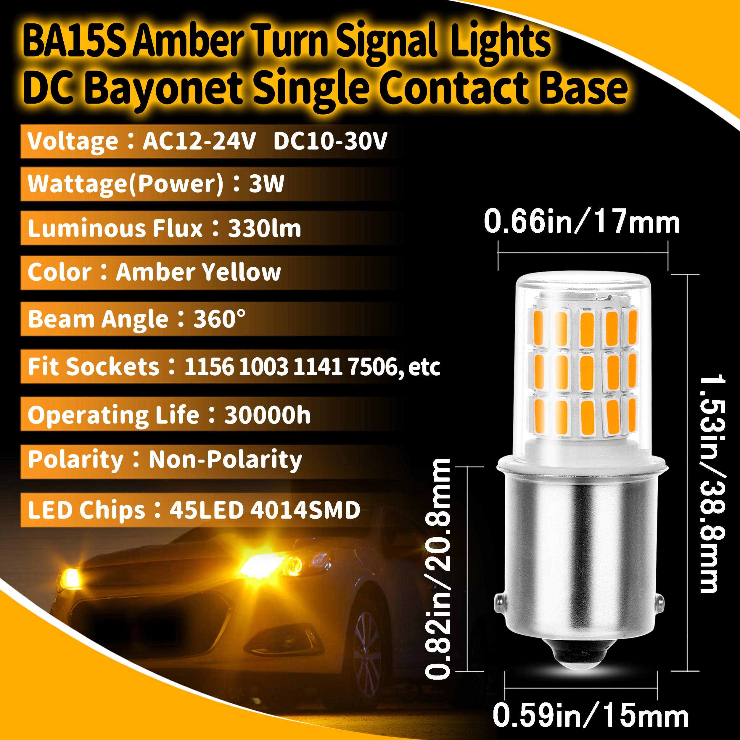 Ziomitus amber-yellow LED bulb showing a 360-degree beam pattern