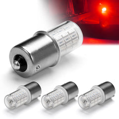 Ziomitus ba15s LED bulb in brake and tail light setup with bright red illumination.