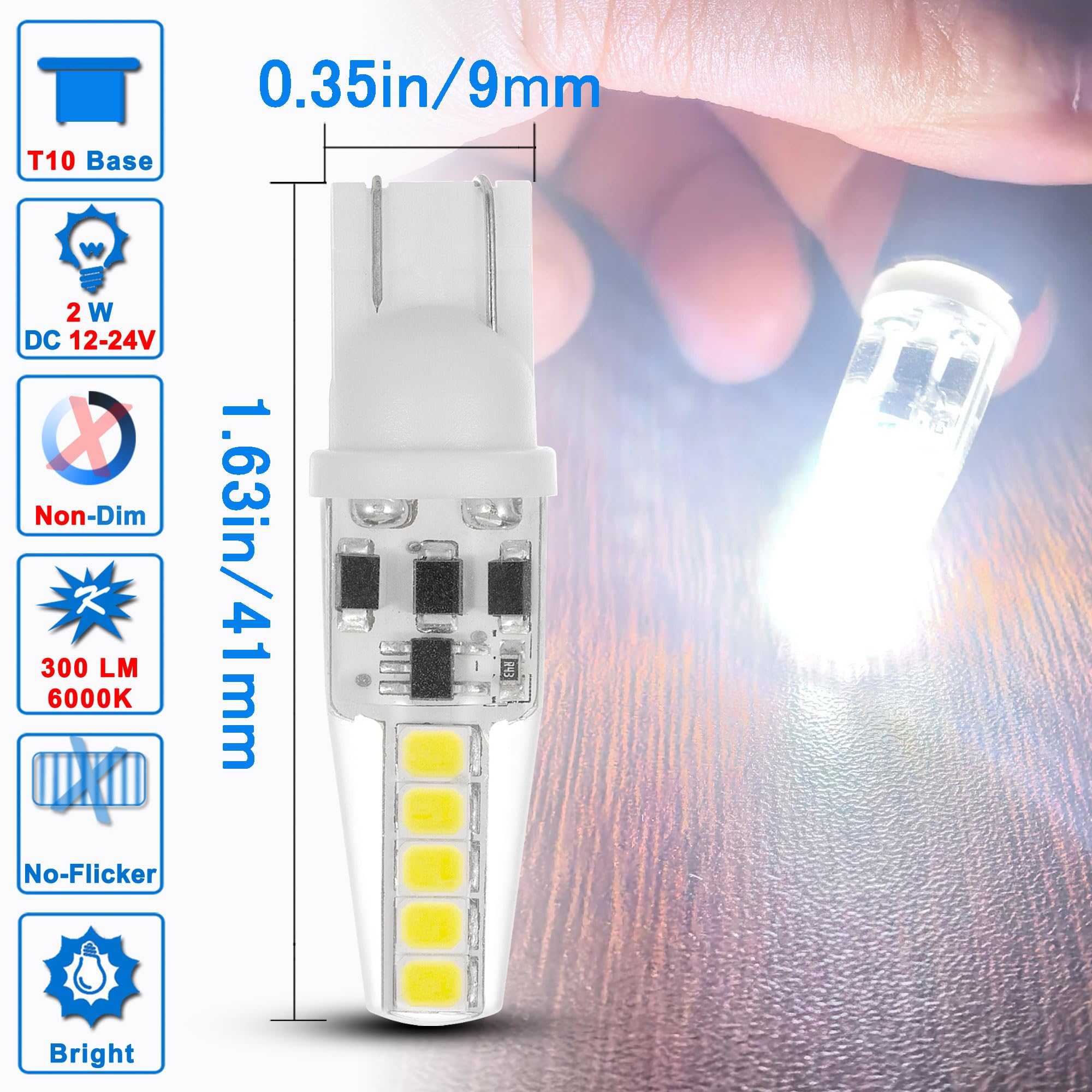 Ziomitus T10 wedge-base bulbs for dome light installation