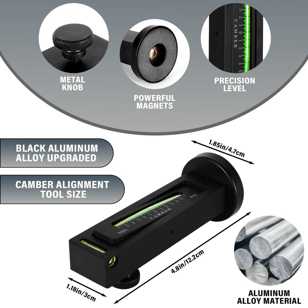 Ziopetru camber tool horizontal adjustment knob enables precise caster and camber checks.