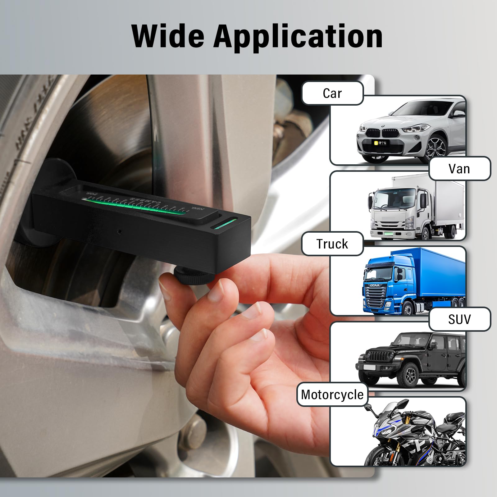 Ziopetru camber tool supports cars, trucks, and SUVs for versatile alignment.
