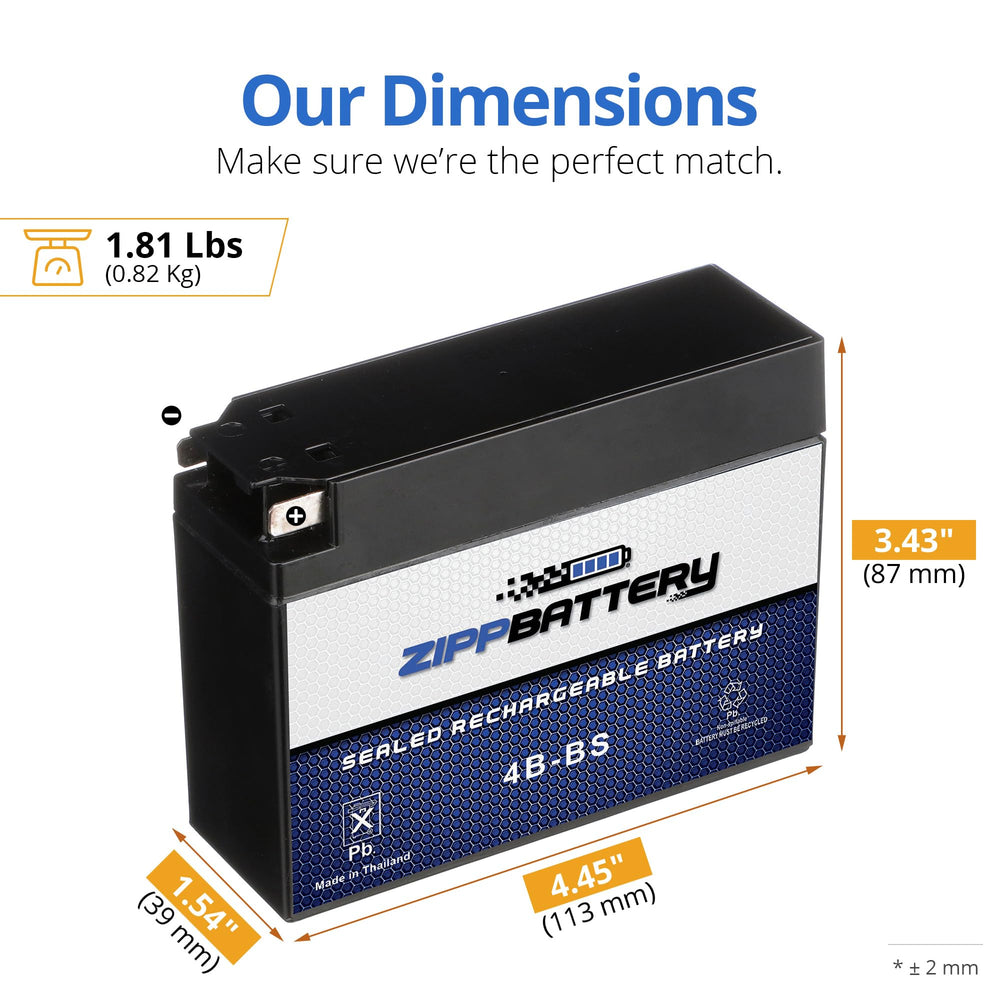 ZIPPBATTERY YTX4B-BS pre-charged and ready for installation.