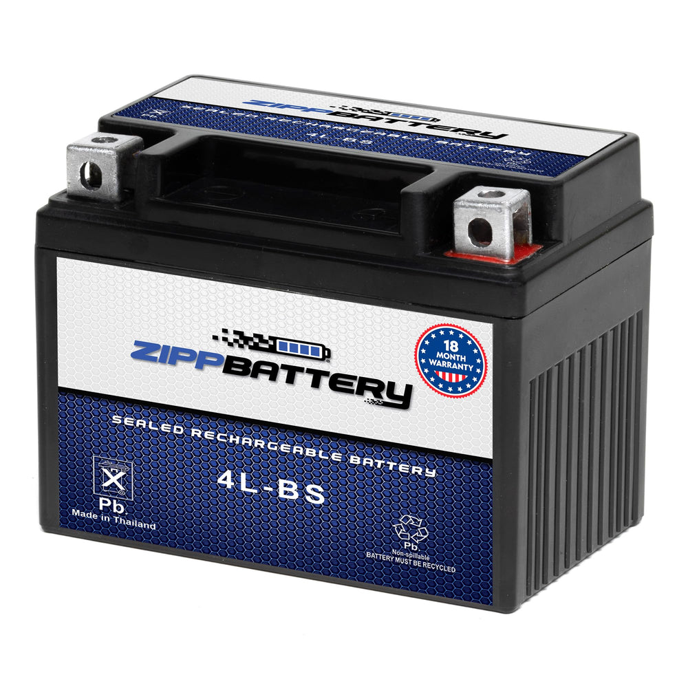 ZIPPBATTERY YTX4L-BS 12V-50CCA AGM battery shows compact scooter compatibility.