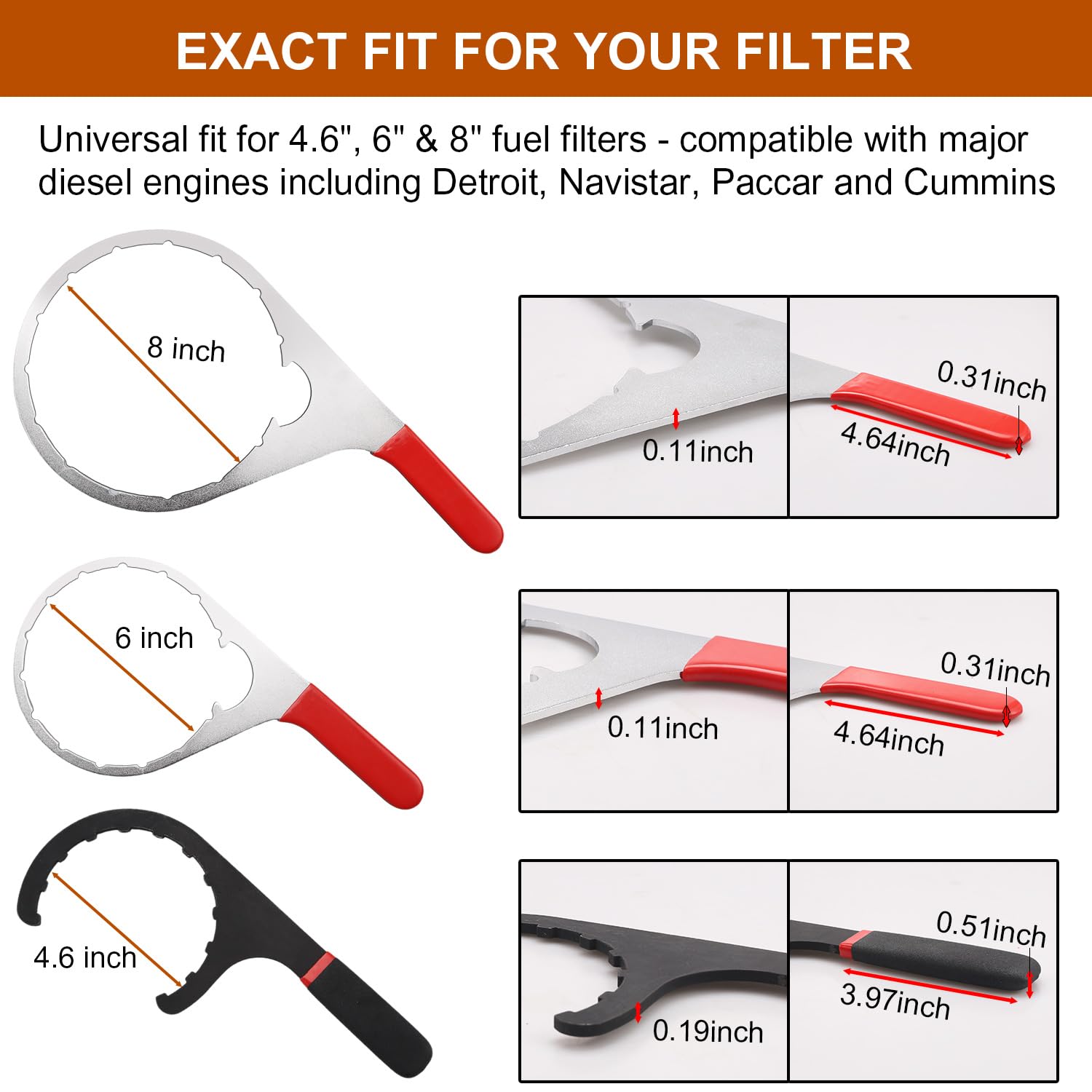 Ergonomic red and black grip on ZJIKCH fuel filter wrench for better control