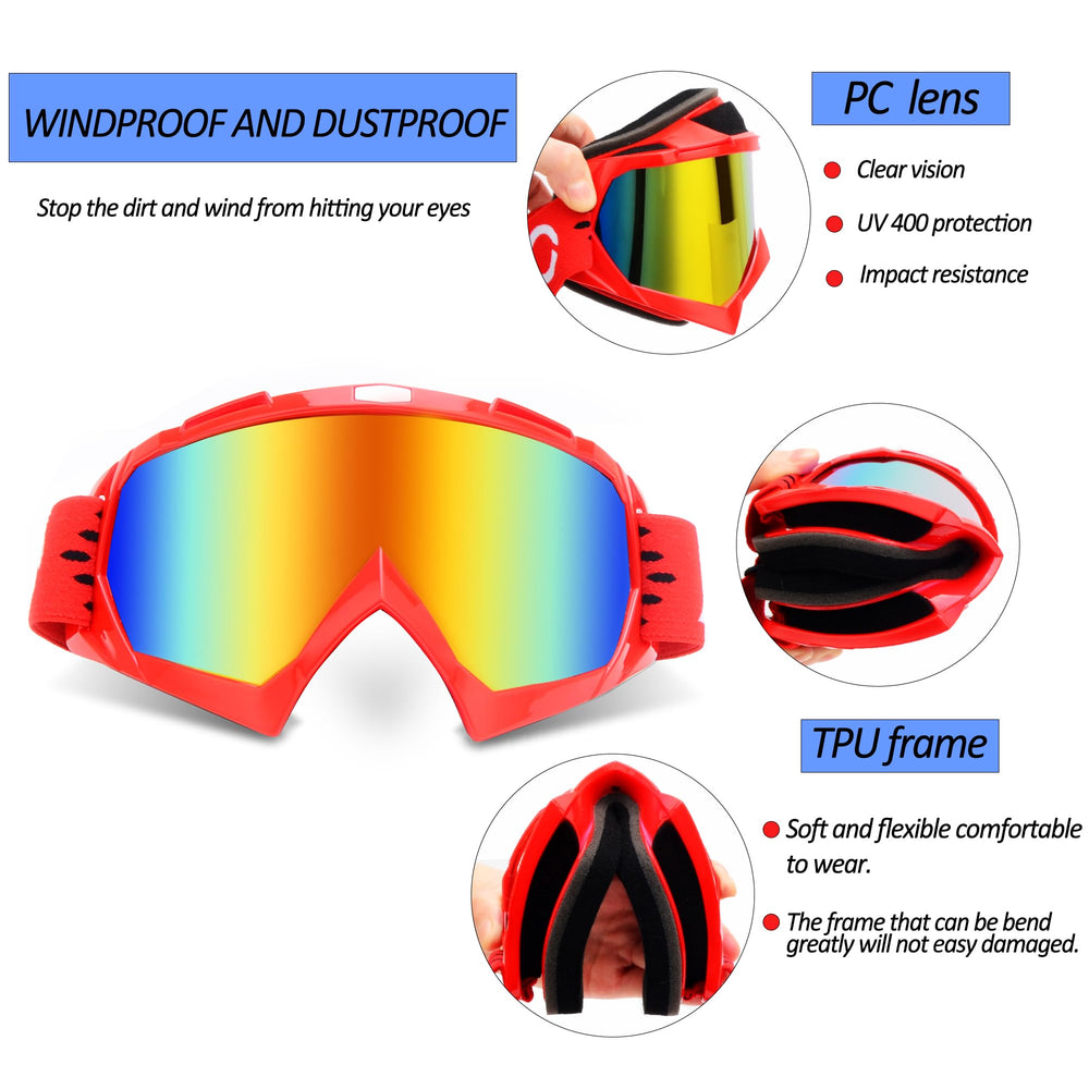 ZJNUO ATV Goggles adjustable strap secures a fit with or without a helmet