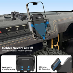 ZKJAYOE Bronco phone mount 360-degree rotation for ideal viewing.