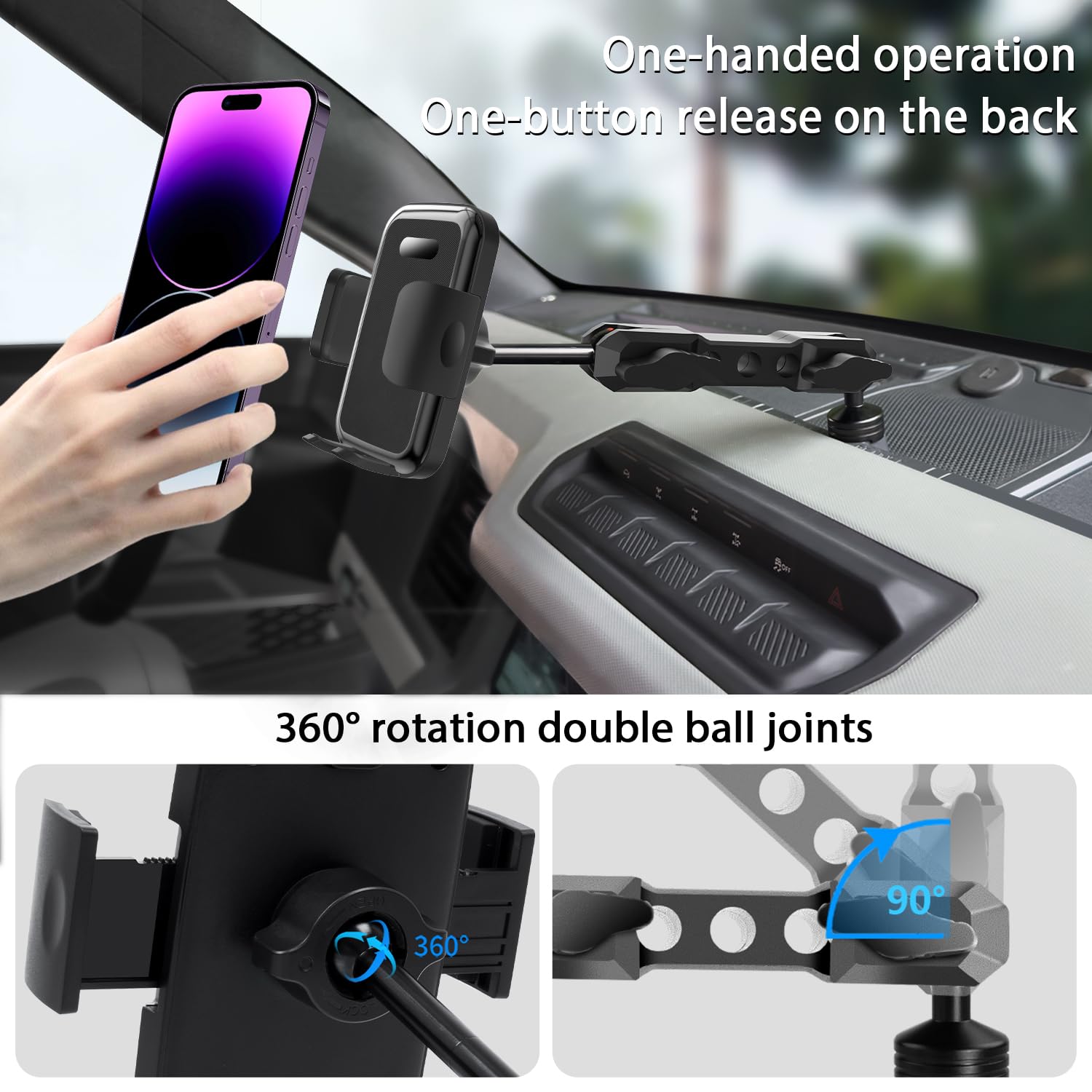 ZKJAYOE Bronco mount side clips securely hold devices of all sizes.