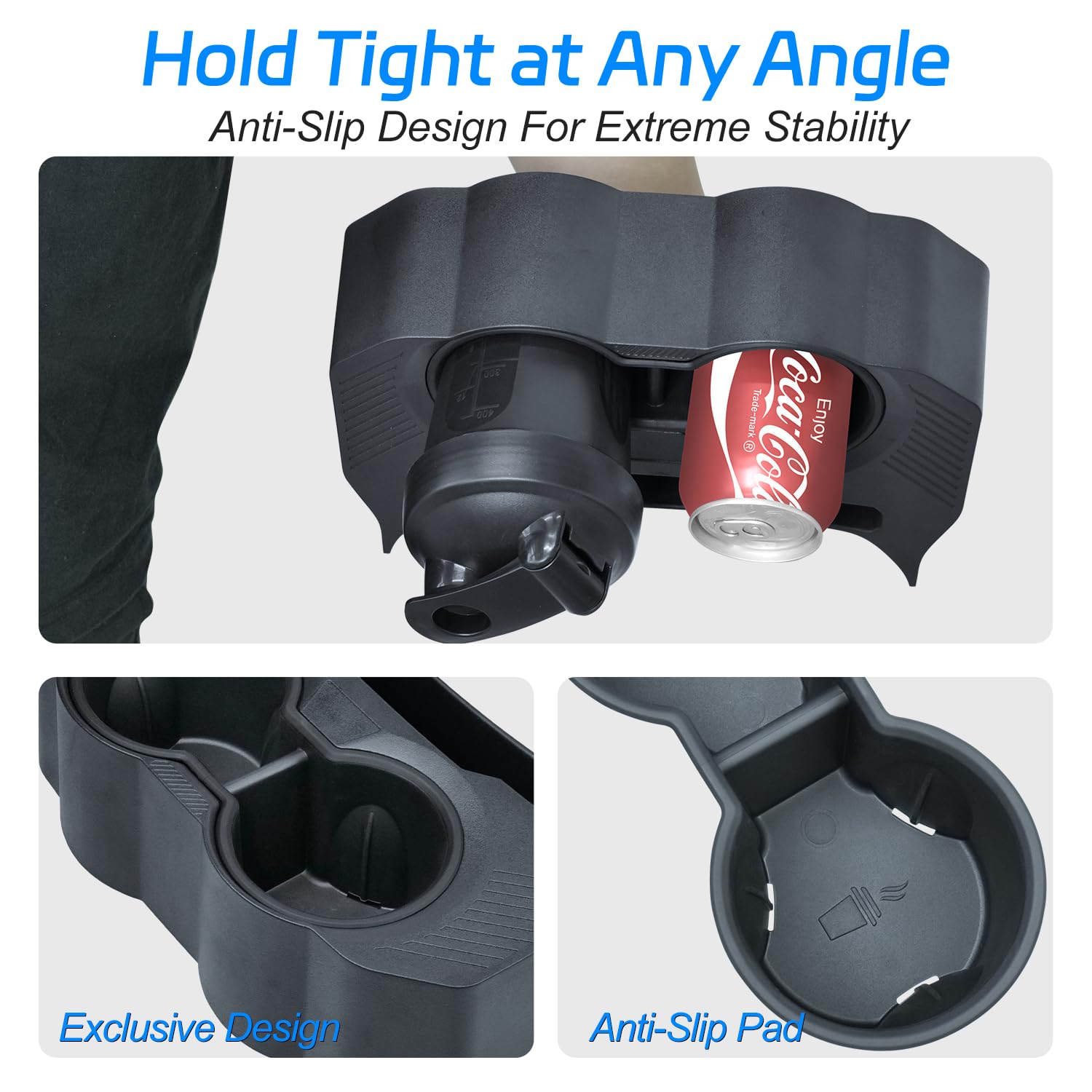 ZKJAYOE dual drink tray fits rear console for organized storage during drives.