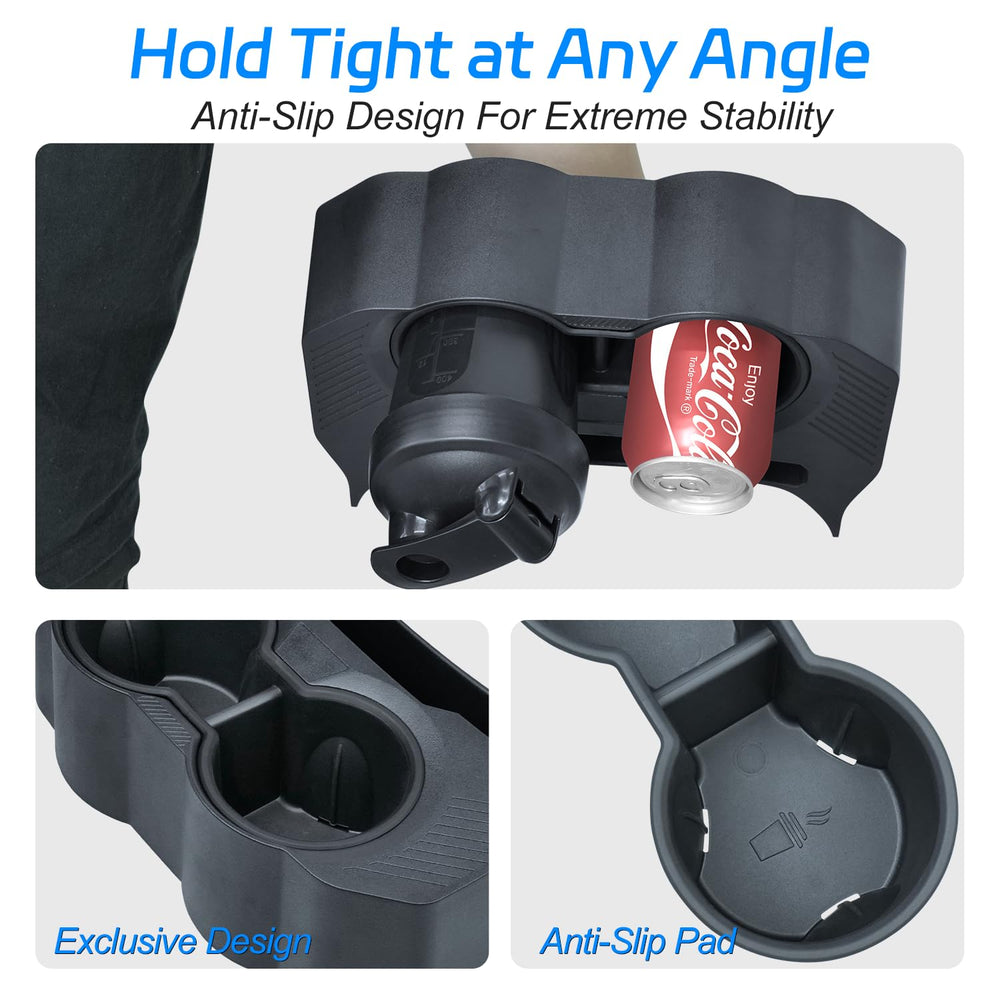 ZKJAYOE dual drink tray fits rear console for organized storage during drives.
