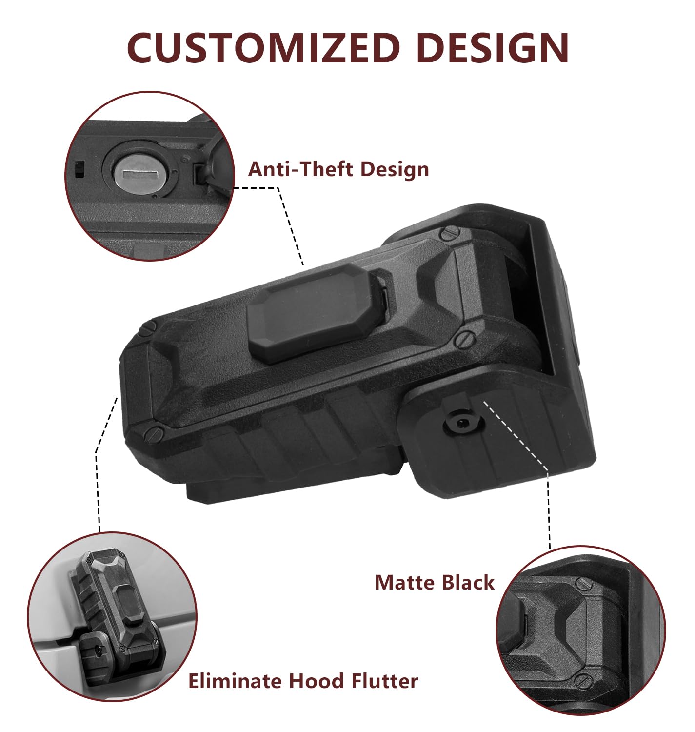 ZKJAYOE hood latch on Jeep Wrangler Gladiator front view for rugged styling.