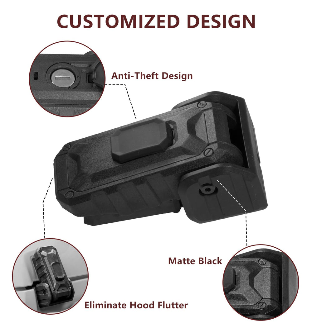 ZKJAYOE hood latch on Jeep Wrangler Gladiator front view for rugged styling.