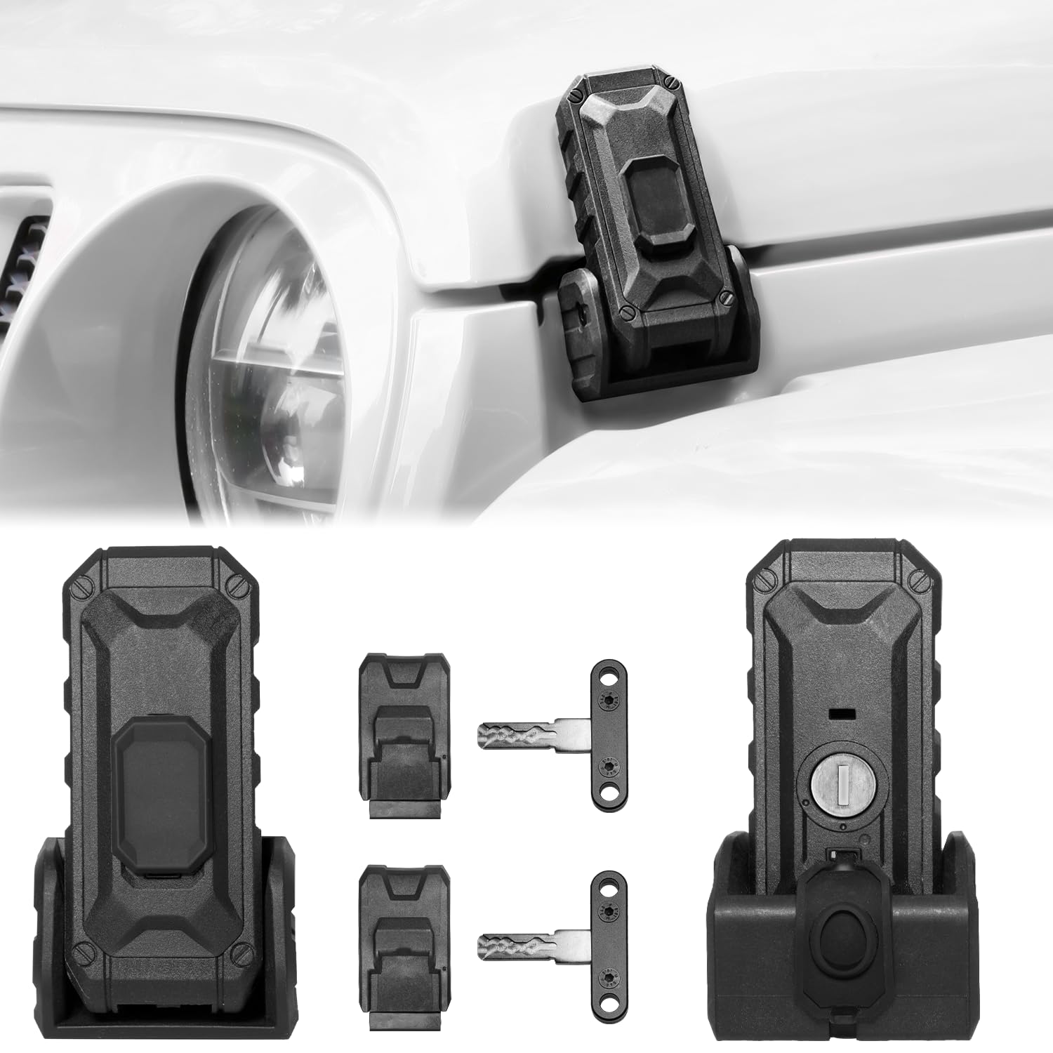 ZKJAYOE locking hood latch installed for Jeep with key access and OEM fit.
