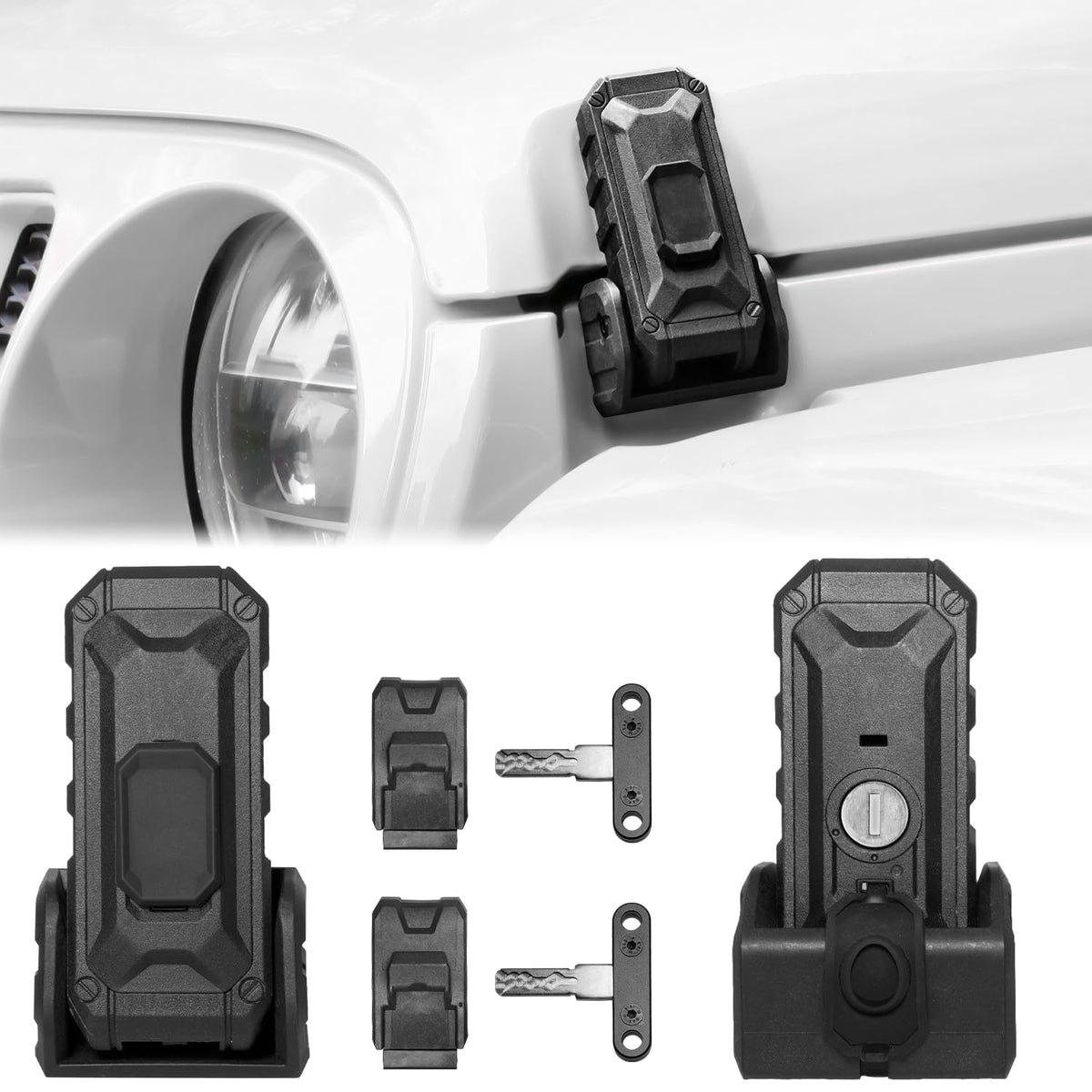 ZKJAYOE locking hood latch installed for Jeep with key access and OEM fit.