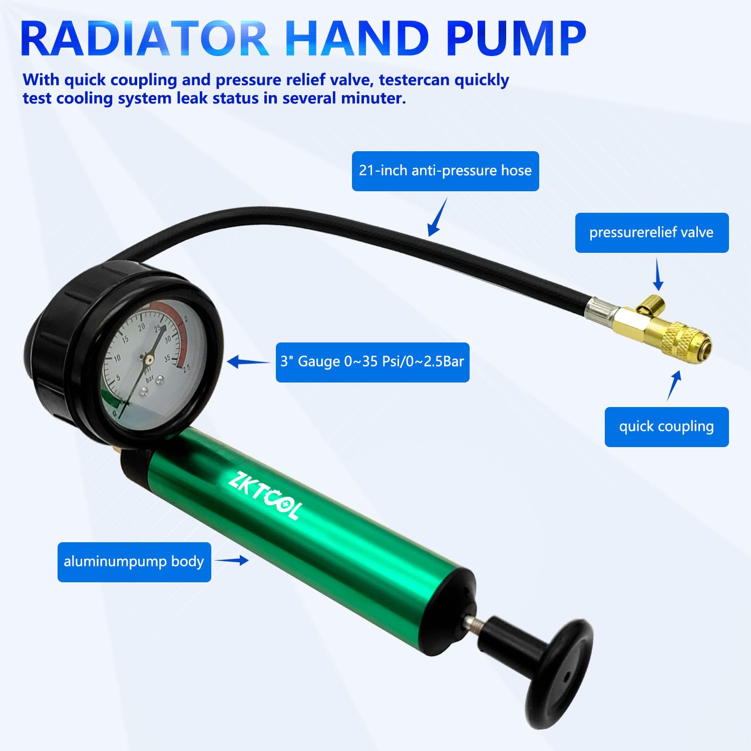 ZKTOOL 3-inch dial gauge provides clear pressure readings.