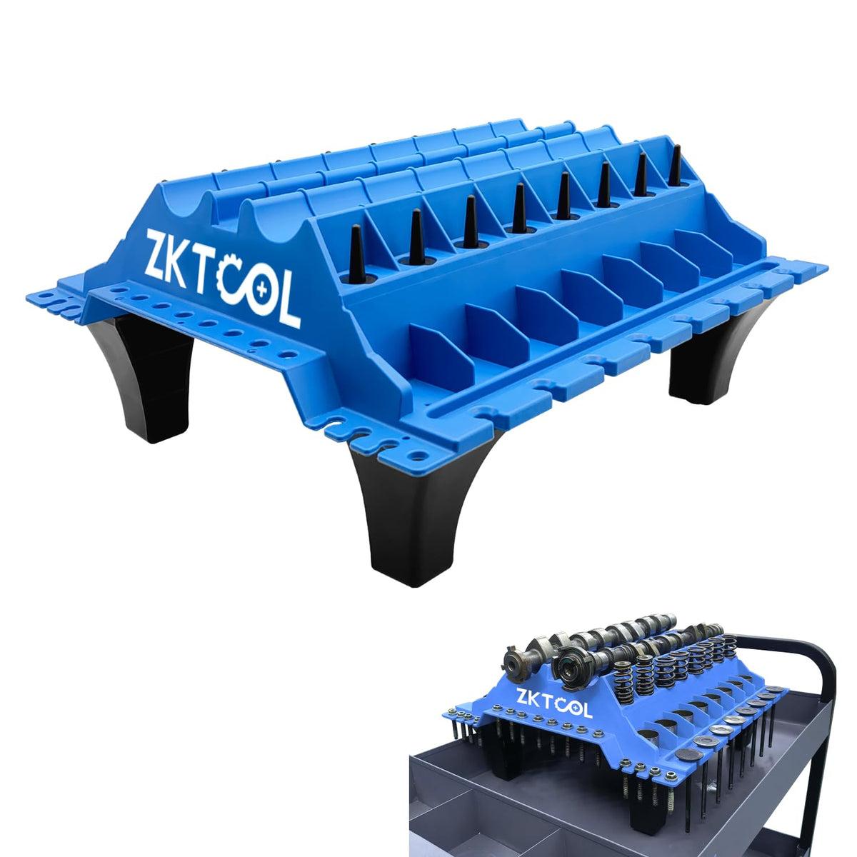ZKTOOL engine cylinder head organizer front view keeps parts neatly aligned during rebuilds.