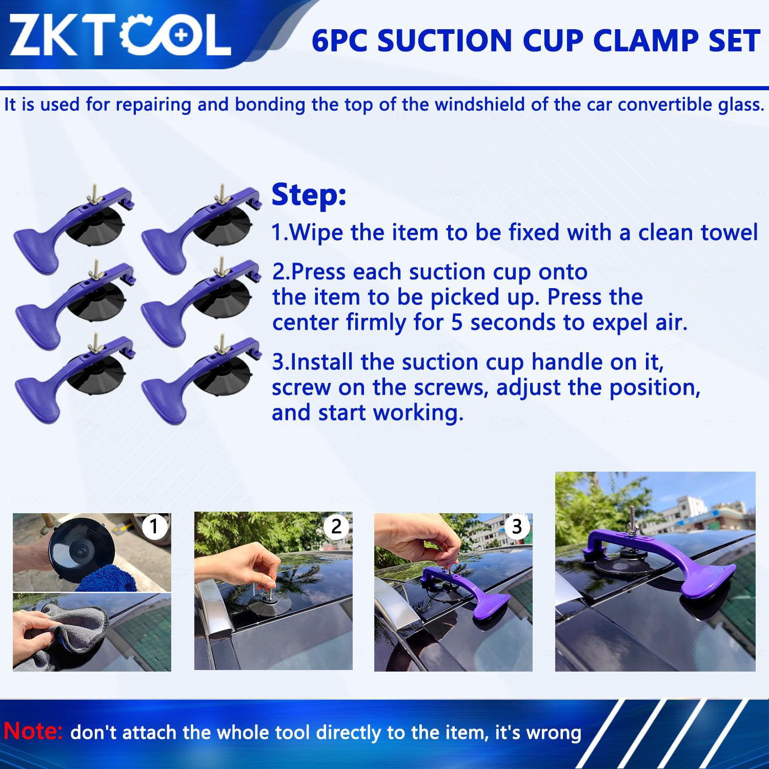 ZKTOOL suction cups in action on car window for hands free bonding.