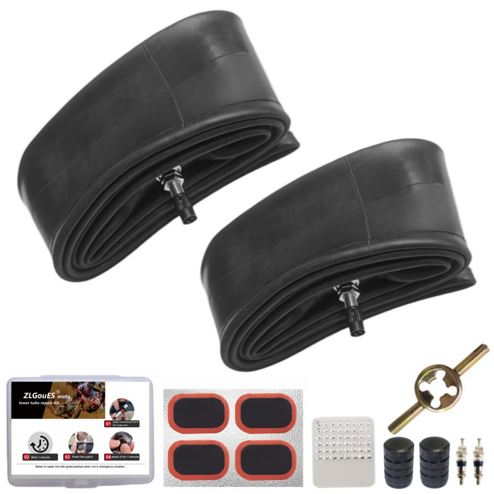 ZLGouES heavy-duty 19-inch inner tube with a 2.1mm wall for rugged dirt bikes.