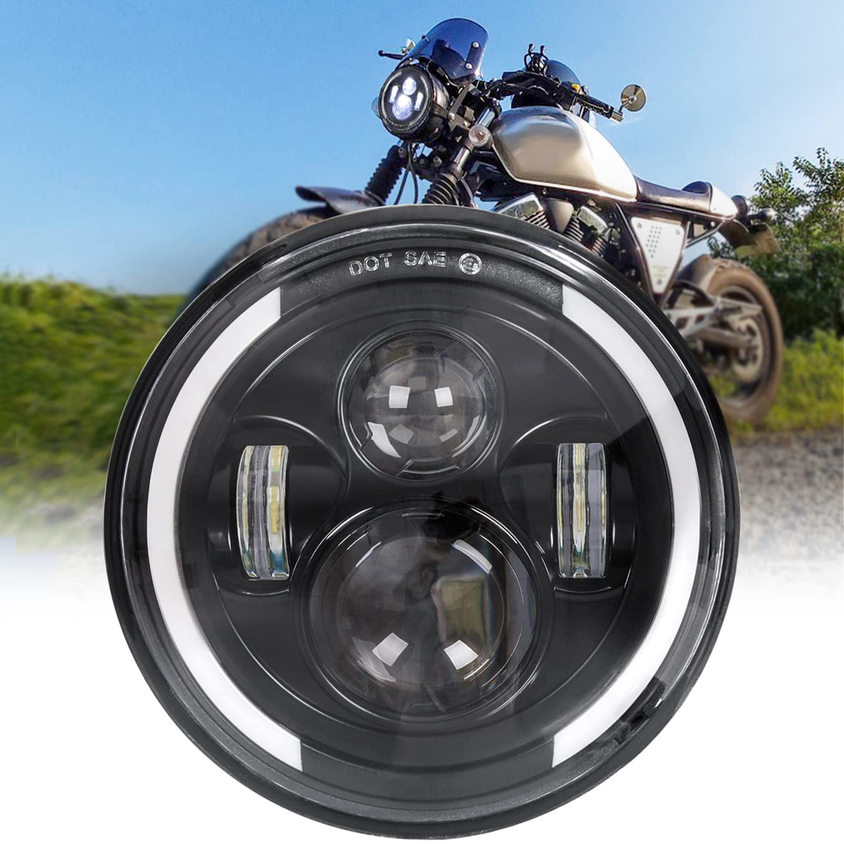 Zmoon 7-inch LED headlight front view shows durable die-cast housing.